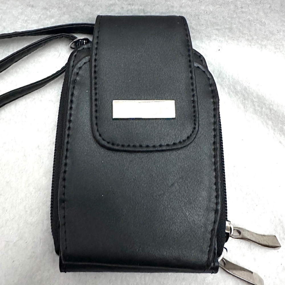 Vintage Buxton Accordion Crossbody Wallet Leather Cell Pocket Detachable Strap
